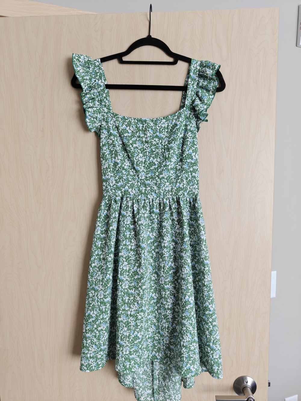Green Floral Ruffle-Strap Dress